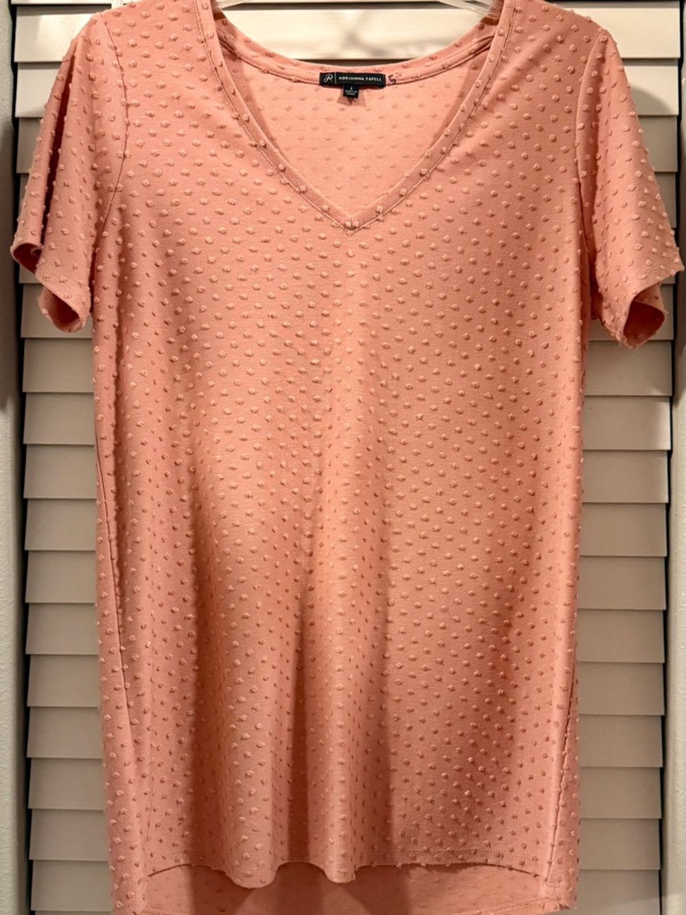 Adrianna Papell Dusty Peach Short Sleeve V-Neck Textured Top
